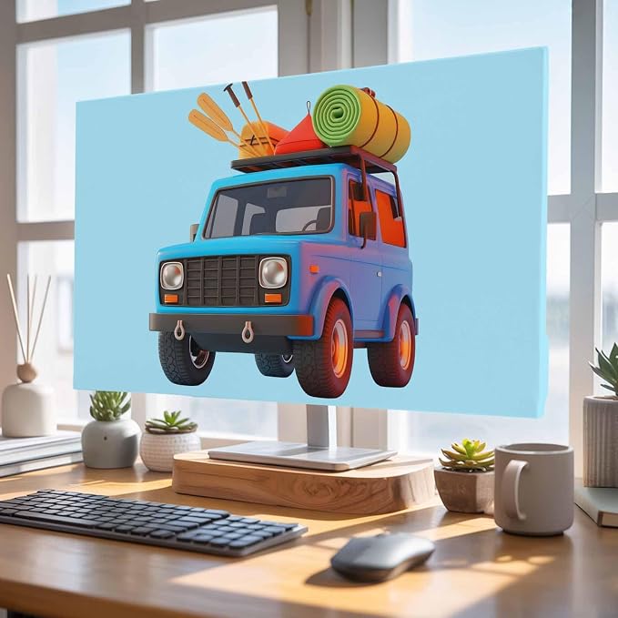 Blue Travel Trucks Indoor TV Cover, Elastic TV Screen Protector Skiing Camping - Image 4