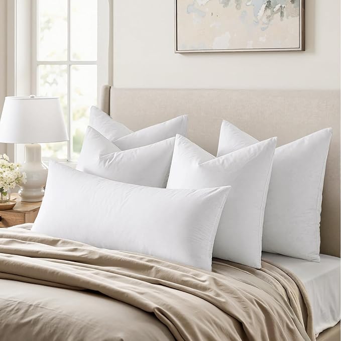 MIULEE 18x18 Pillow Inserts,Set of 2 Down Feather Throw Pillows for Couch Sofa Bed, Decorative Fluffy Throw Pillow Inserts Cotton Fabric,White