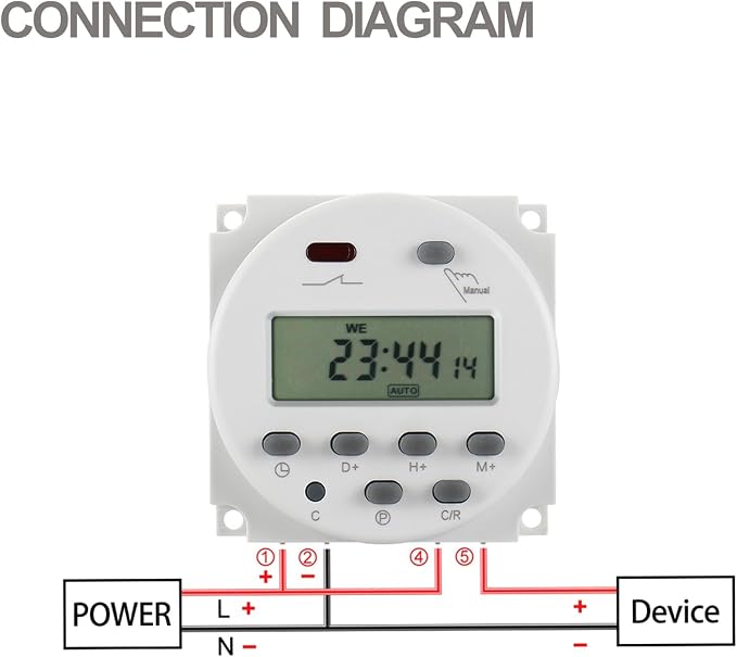 Baomain Time Switch Relay with 4 x Terminal Cable & Waterproof Cover, Digital - Image 5