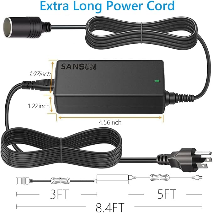 AC to DC Converter 5A Car Cigarette Lighter Socket, SANSUN 120V to 12V Supply - Image 3