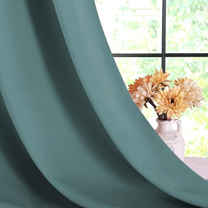 NICETOWN Thermal Insulated Greyish Blue Blackout Curtains for Bedroom, Window Treatment Solid Grommet Room Darkening Drape Panels for Bedroom (Set of 2, 70 by 63 inches Long)