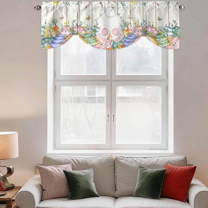 Easter Tie Up Valance Curtains for Windows, Kitchen Curtains Window Shades - Image 3