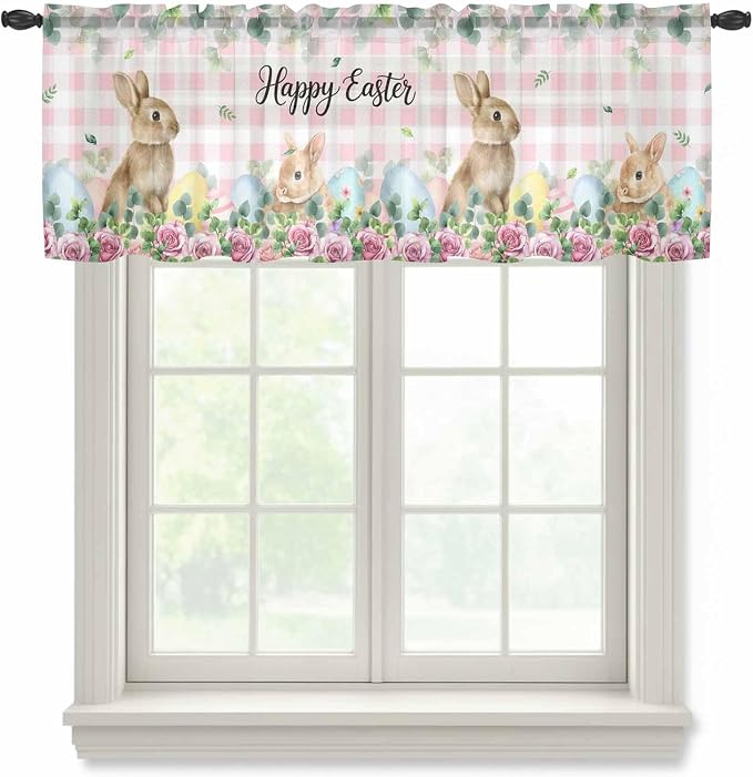 Easter Sheer Valances for Windows 42"x18", Light Filtering Kitchen Curtains by Unknown