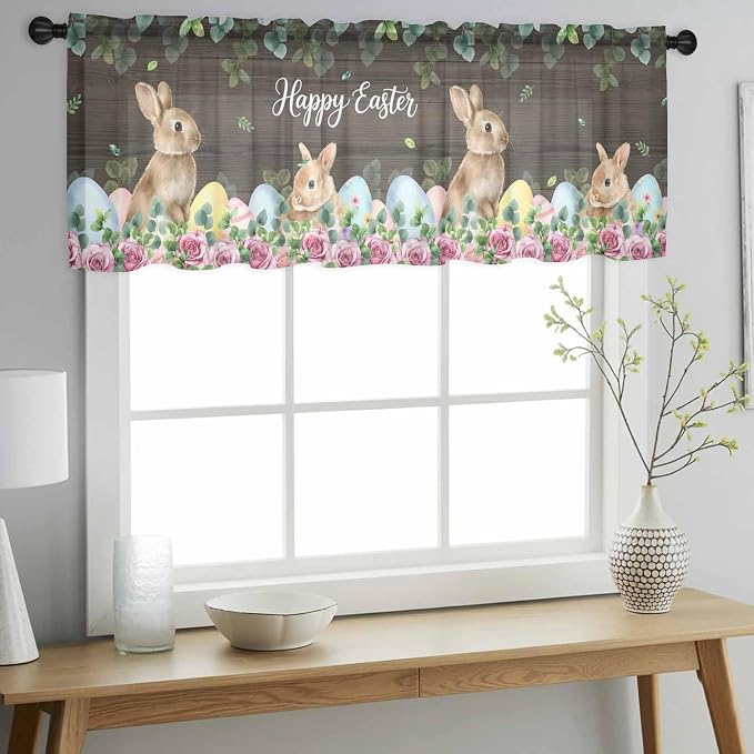 Easter Sheer Valances for Windows 42"x18", Light Filtering Kitchen Curtains - Image 2