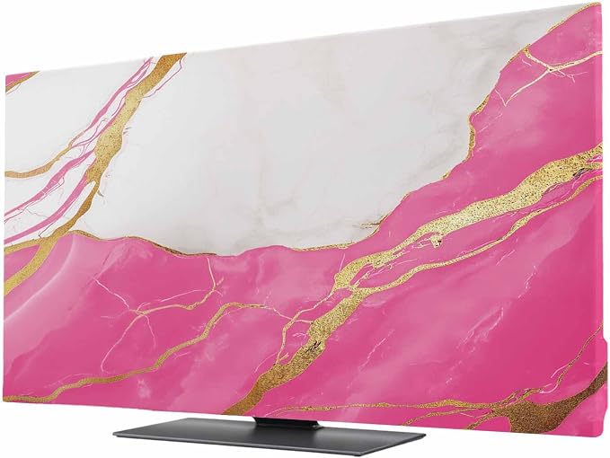 Elastic Indoor TV Cover 43" Dust Protector, Nature Marble Crack Yellow Lines by BEMIGO
