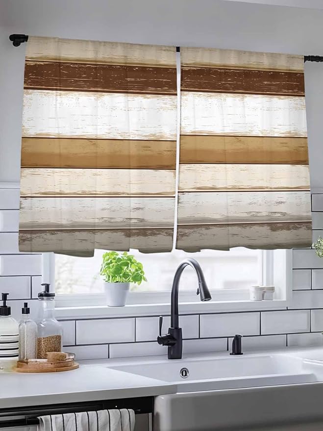 Sheer Curtains 54 Inch Length, Vintage Country Geometric Striped Privacy Voile - Image 5