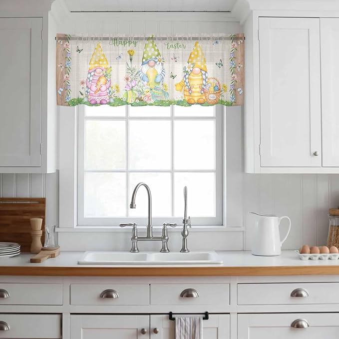 Easter Sheer Valances for Windows 42"x18", Light Filtering Kitchen Curtains - Image 3