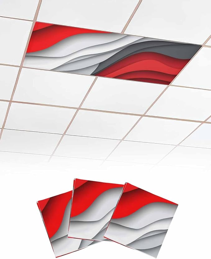Yukro 3 Pack Red Ombre Fluorescent Light Covers Red Grey Gradient Abstract Wave by Unknown