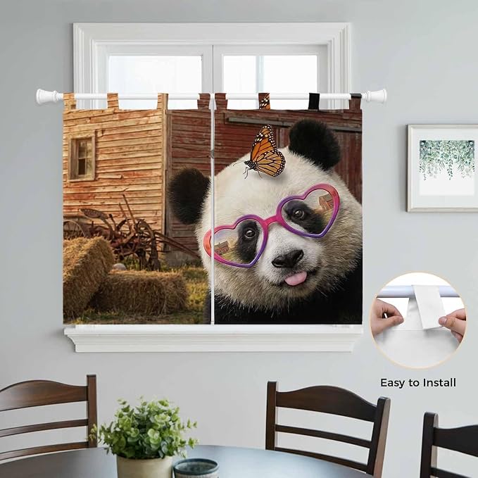 Farm Panda Bedroom Curtains 63 Inch Length, Window Curtains Tab Top, Farmhouse - Image 4