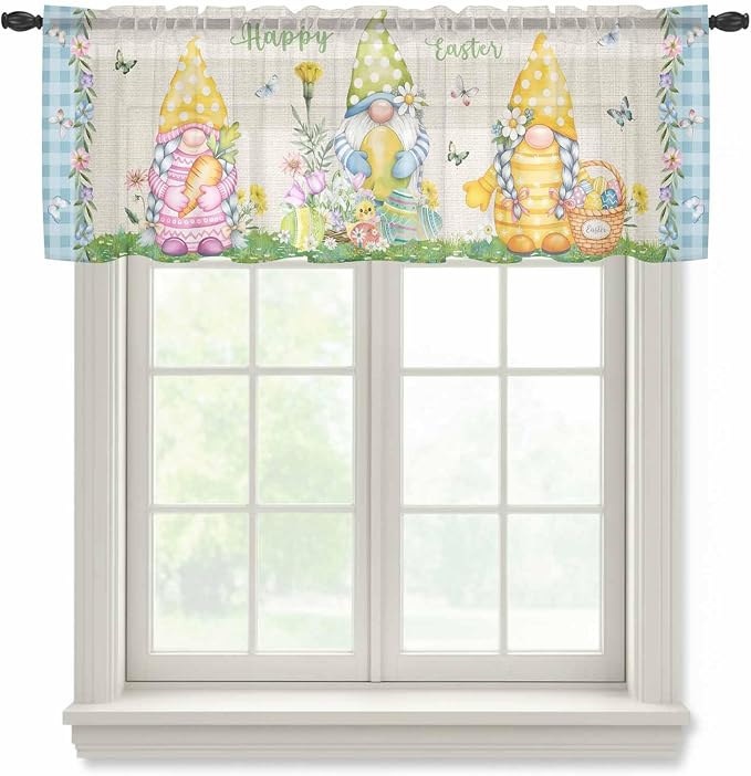 Easter Sheer Valances for Windows 42"x18", Light Filtering Kitchen Curtains by Unknown