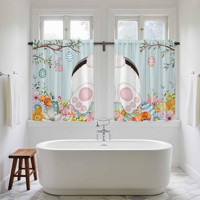 Easter Bunny Kitchen Curtains 45 Inch Long 2 Panel Set, Rod Pocket Window - Image 5