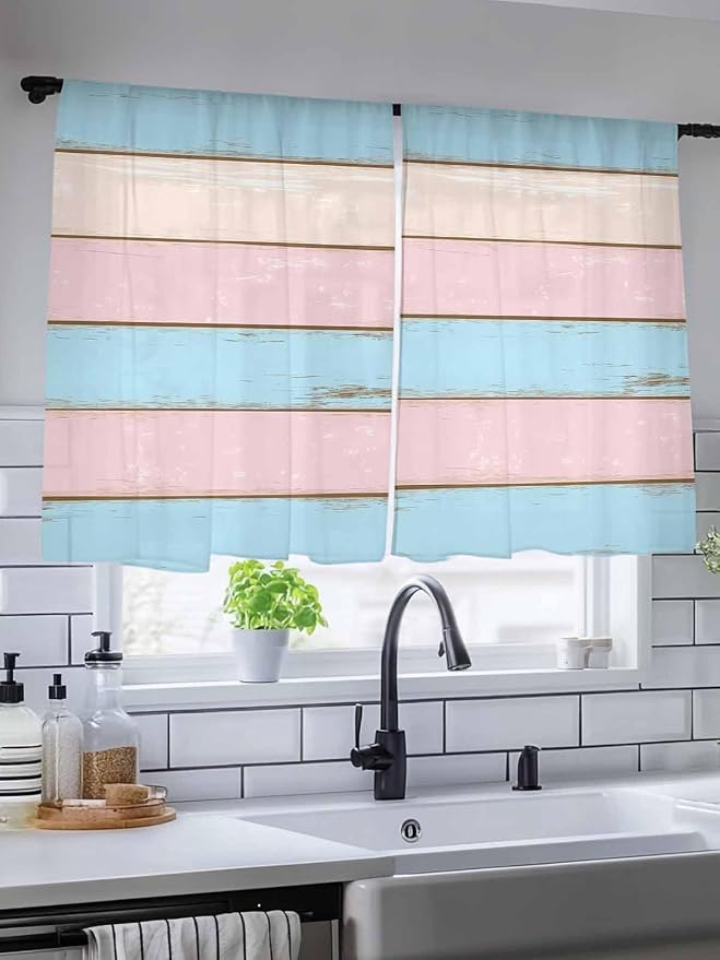 Sheer Curtains 54 Inch Length, Farmhouse Country Shabby Striped Privacy Voile - Image 5