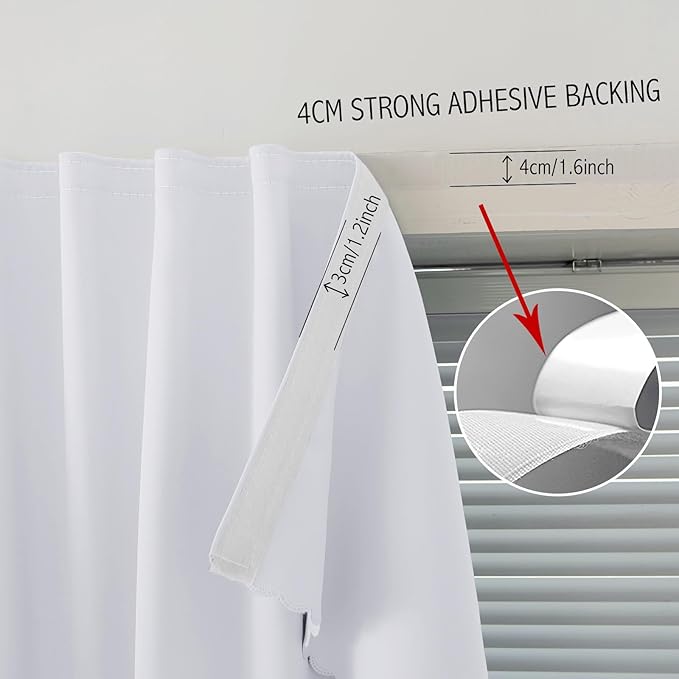 self Adhesive Curtains Portable Blackout Curtain Simple and Easy to Install Bedroom Window Thermal Lnsulated Kitchen Room Darkening Black Small Drapes, 35" W X 79" L, White, 1 Panel