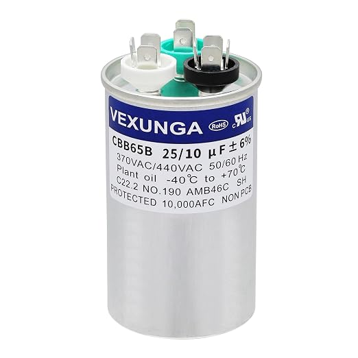 VEXUNGA 25/10 uF 25+10 MFD 370VAC or 440VAC Dual Run Start Round A/C Capacitor by VEXUNGA