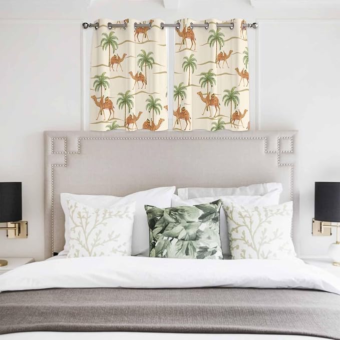 2 Panel Kitchen Cafe Curtains, Date Coconut Tree Sunlight Filtering Nature Air - Image 4