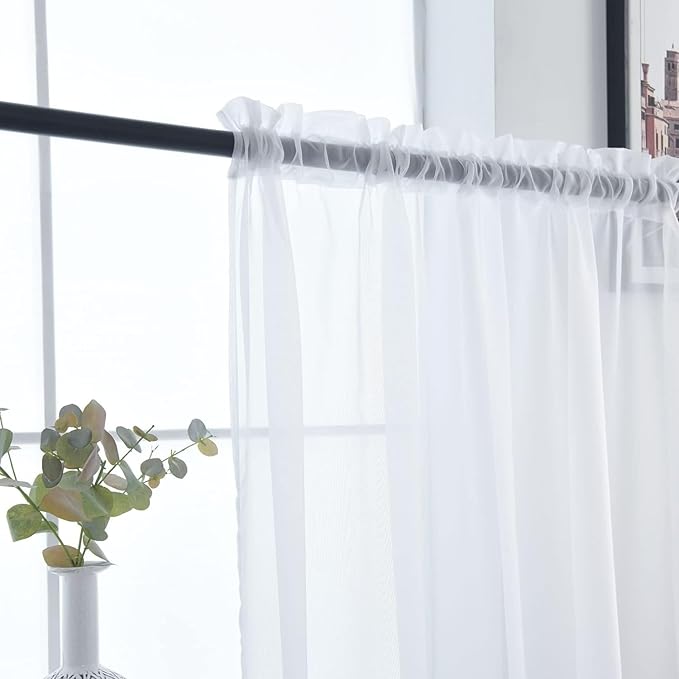 SpaceDresser Sheer White Curtains 4 Panels Rod Pocket Semi-Sheer Curtain 84 Inches Long Light Filtering Voile Window Drapes for Bedroom Living Room Kitchen, Each 52W x 84L