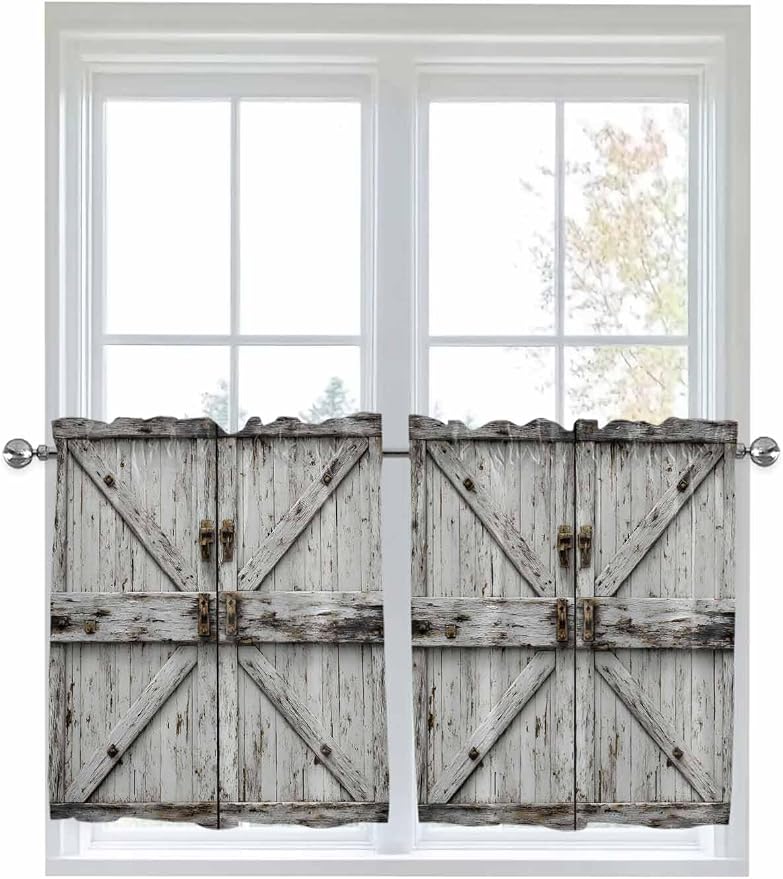 Vintage Gate Half Window Curtain 36 Inches Long, Farmhouse Wooden Grain Shabby by Unknown