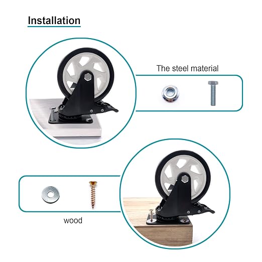 Caster Wheels - 4 Inch Casters Set of 4 Heavy Duty, BOSGEOT Locking Industrial - Image 6