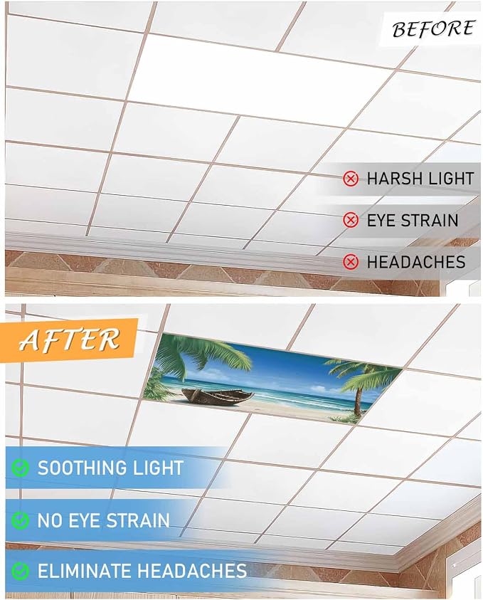 Summer 2 Pcs Fluorescent Light Covers, Ocean Beach Palm Tree Nautical Vessel - Image 6