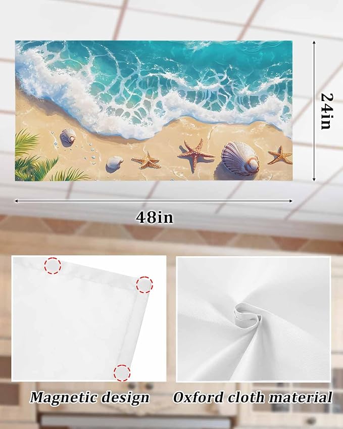 Ocean 1 Pcs Fluorescent Light Covers, Sandy Beach Marine Wave Seashell Magnetic - Image 7