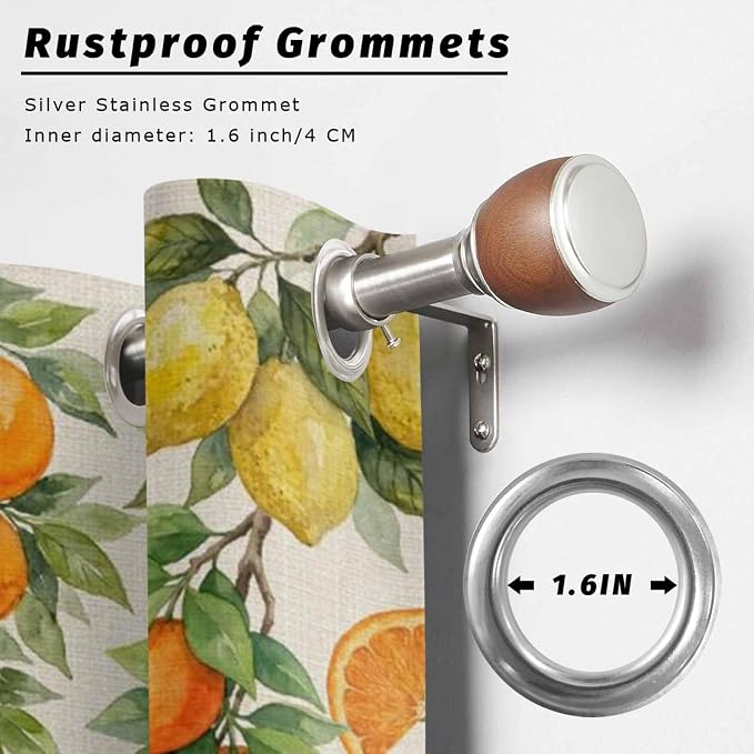 Lemons Yellow Orange Summer Plant Linen Outdoor Curtains - Image 2