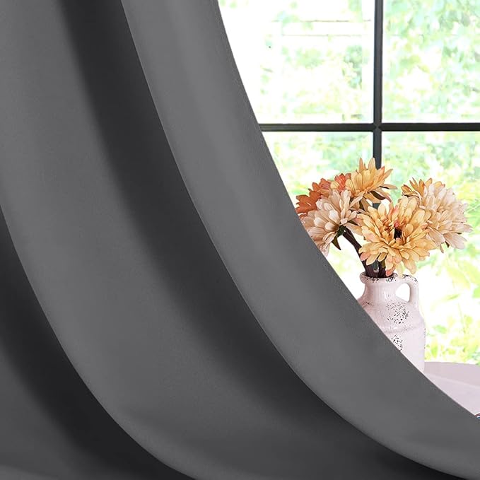 NICETOWN Bedroom Curtains Blackout Drapery Panels, 2 Panels, 42 x 80 inches, Gray, Three Pass Microfiber Thermal Insulated Solid Ring Top Blackout Window Curtains/Drapes