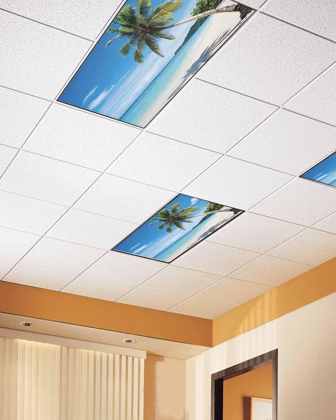 Yukro 3 Pack Beach Palm Tree Fluorescent Light Covers Summer Ocean Blue Sky - Image 2