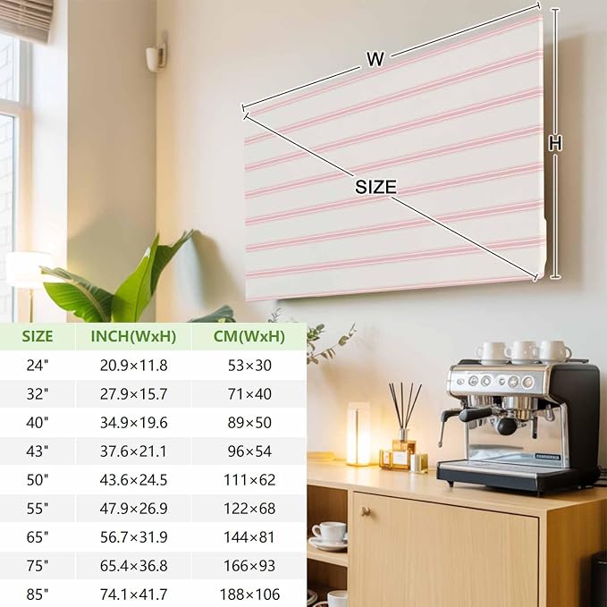 Minimalist Pink Stripe on Beige Indoor TV Cover, Elastic TV Screen Protector - Image 3