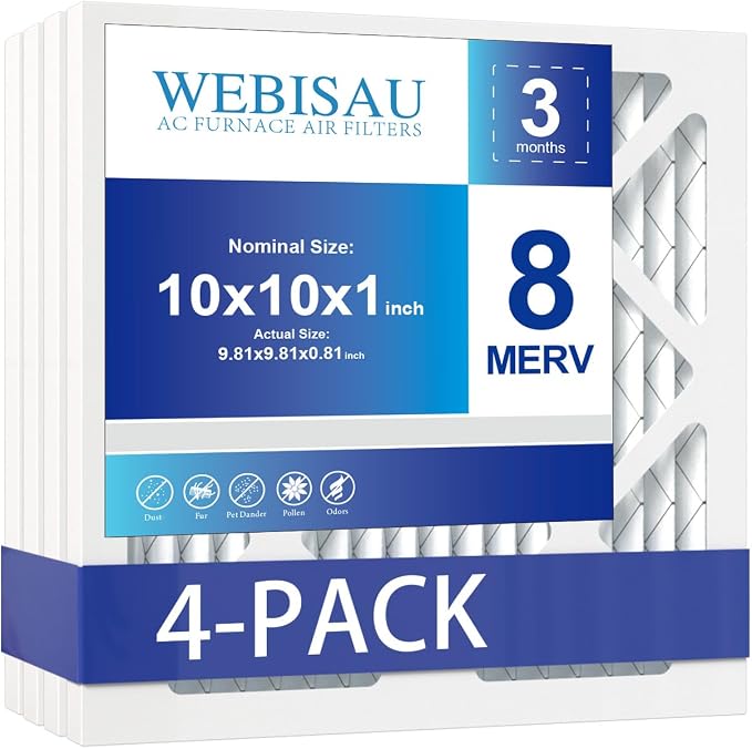 10x10x1 Air Filter MERV 8 MPR 600 4Pack Furnace Filters Pleated HVAC AC Furnace by WEBISAU
