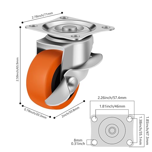2 Inch Caster Wheels, Casters Set of 16, Heavy Duty Caster - Image 2