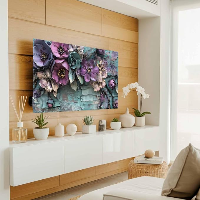 Vintage Flower Teal Mottled Wall Indoor TV Cover, Elastic TV Screen Protector - Image 2