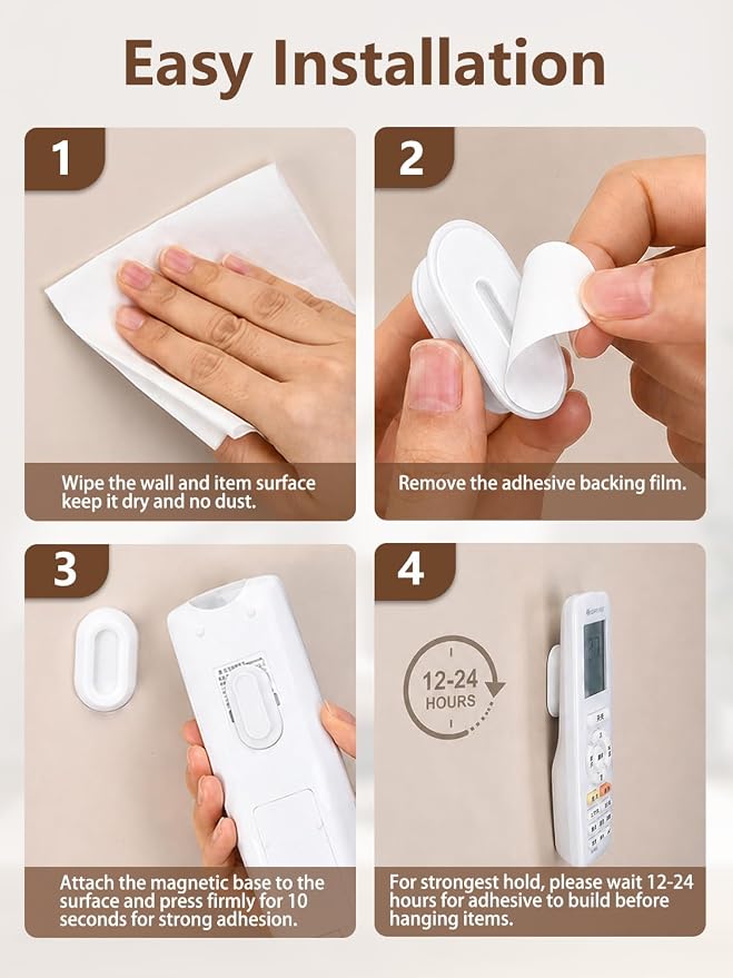 Magnetic Remote Control Holder Wall Mount, 5 Pack-White | Drill-Free - Image 6