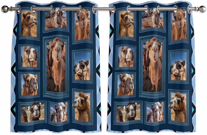 2 Panel Kitchen Cafe Curtains, Desert Camels Sunlight Filtering Nature Air by Hokiten