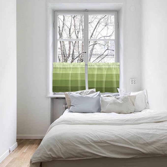 Gradient Green Wooden Board Window Valance Curtains, Retro Country Wood Grain - Image 7