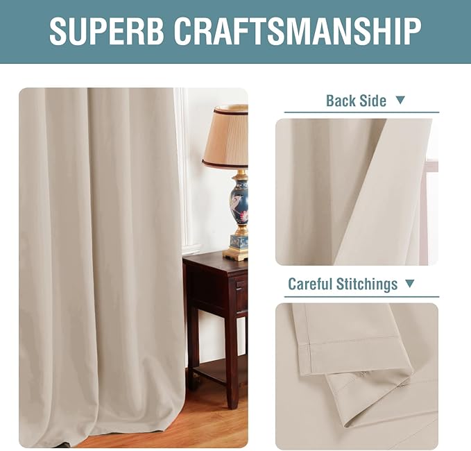 H.VERSAILTEX Blackout Curtain for Living Room Small Window Kitchen Blackout Curtains 45 inch Length Energy Saving Solid Grommet Blackout Drape, One Panel, Fog, 52" W x 45" L