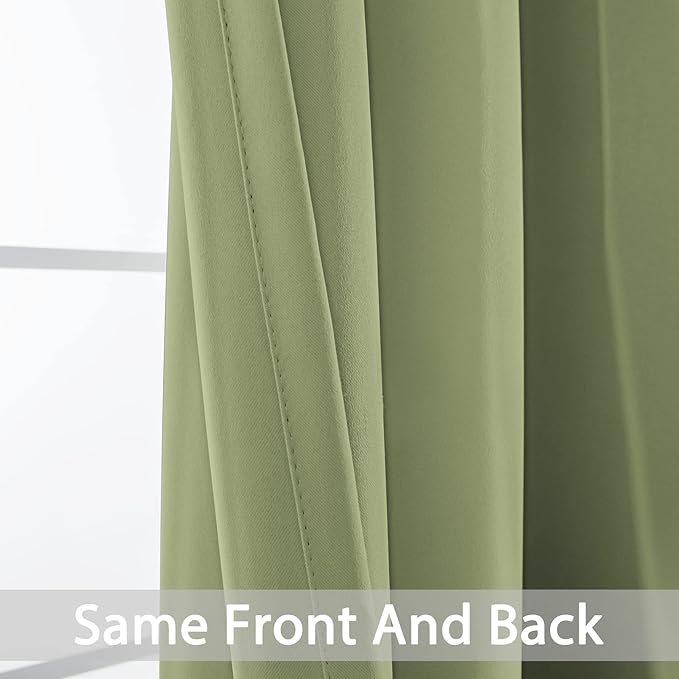 Yakamok Blackout Curtains Room Darkening Thermal Insulated with Grommet Window Curtain for Bedroom, 52 x 63 inch,Sage Green, 2 Panels
