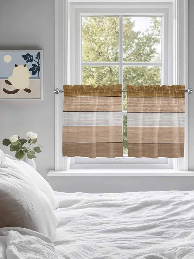 Retro Farm Wood Board Window Valance Curtains, 2 Panel - Image 4