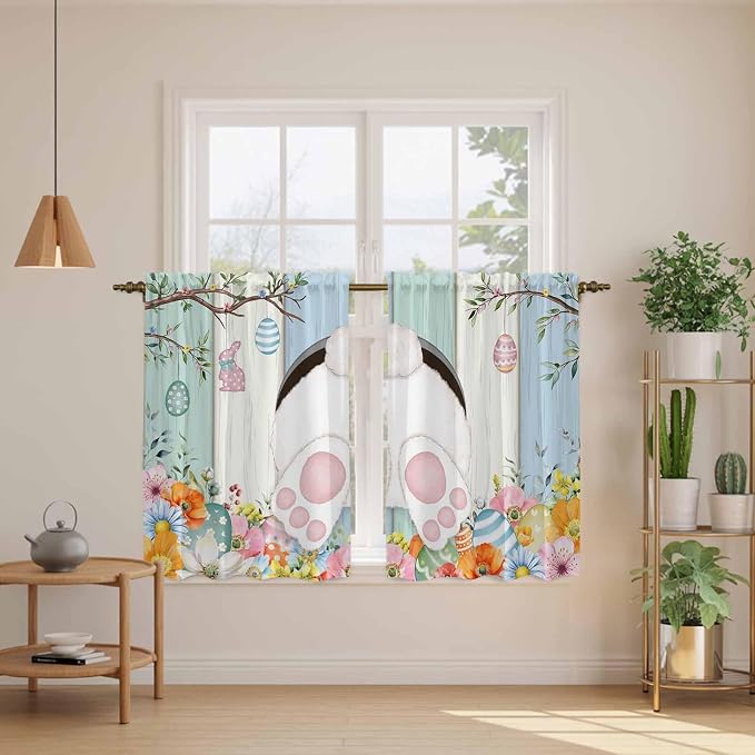 Easter Kitchen Curtains 54 Inch Long 2 Panel Set, Rod Pocket Window Curtains - Image 3