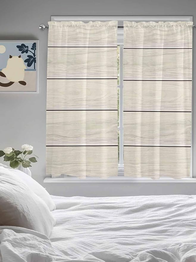 Vintage Country Wooden Board Window Valance Curtains, Gradient Wood Grain Line - Image 4