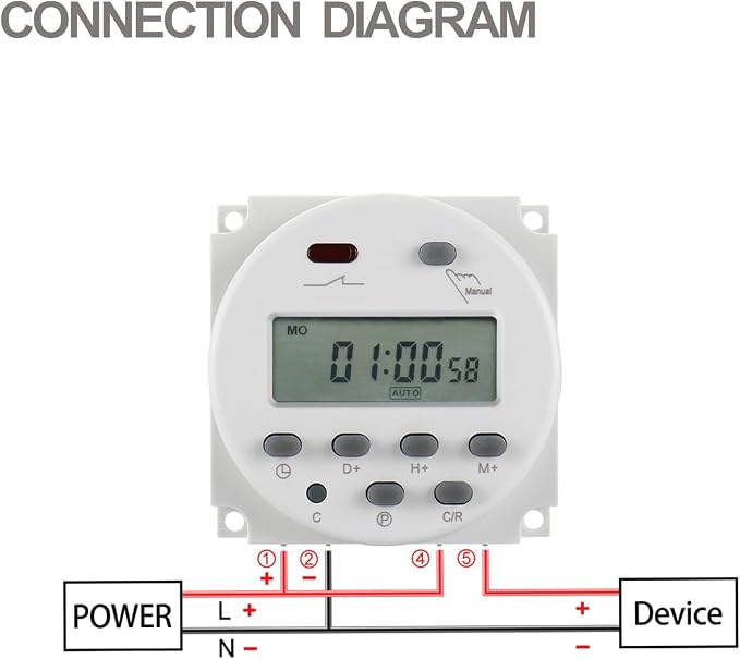 Baomain Time Switch Relay with Waterproof Cover, Digital LCD Programmable Timer - Image 4