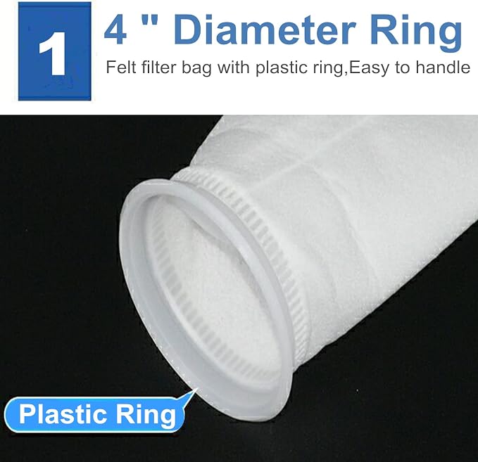 KUTAWILAR 2 Pack 4"x9" Felt Filter Bag, 4 Inch Ring, 1 Micron, Short Filter - Image 2