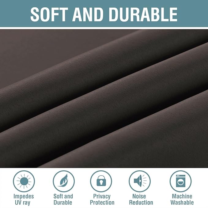 H.VERSAILTEX Brown Blackout Curtains for Living Room 102 Inches Length, Blackout Curtains for Bedroom Curtains & Drapes Thermal Insulated Drapes - Chocolate Brown, 1 Panel, 52" W x 102" L