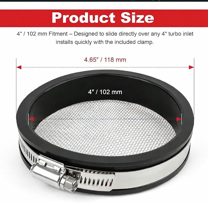 4″ Turbo Inlet Guard – Black Steel Mesh Screen, Universal 4″ / 102 mm Fit – - Image 3