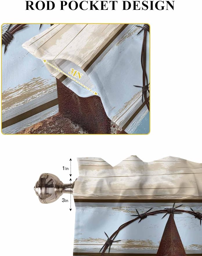 Vintage Western Star on Wood Grain Window Valance Curtains, Retro Wooden - Image 6