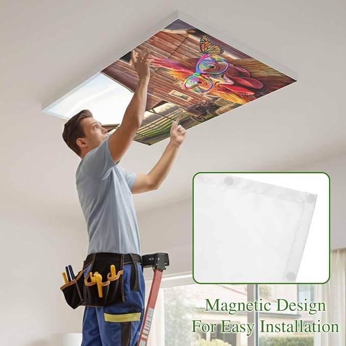 2x4 ft Fluorescent Light Cover for Ceiling Farm Funny Chicken Magnetic Light - Image 3