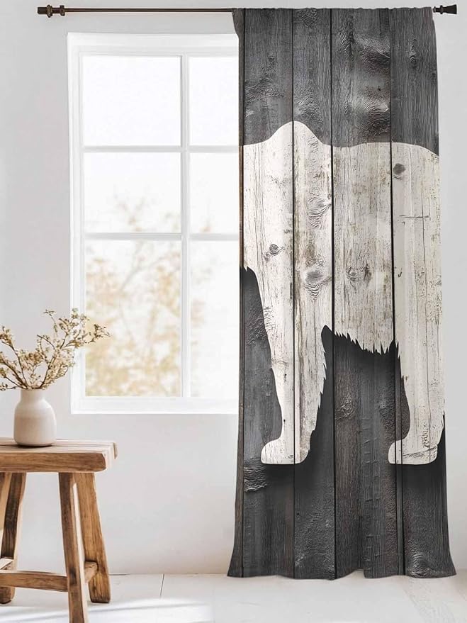 Sheer Curtains 96 Inches Long, Vintage White Brown Bear Semi Sheer Curtains - Image 3