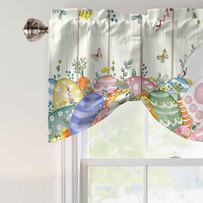 Easter Tie Up Valance Curtains for Windows, Kitchen Curtains Window Shades - Image 4