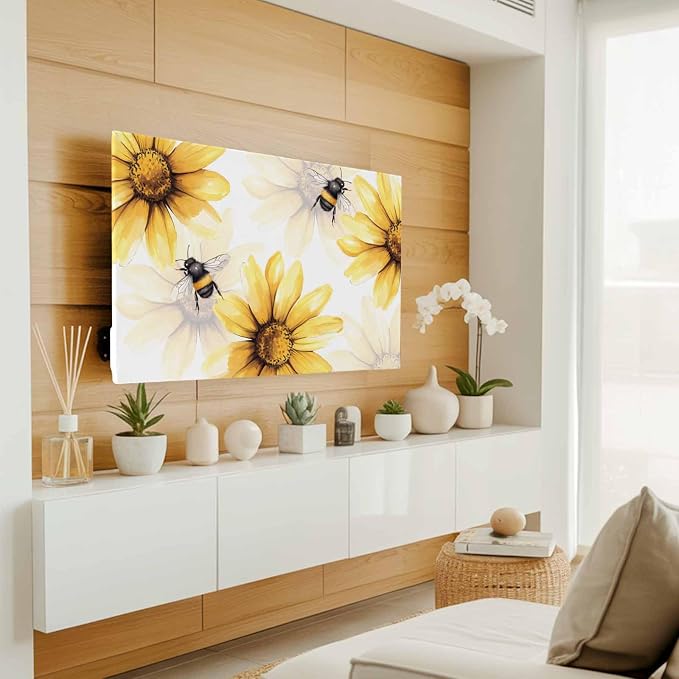 Watercolor Pastoral Yellow Daisy Bee Indoor TV Cover, Elastic TV Screen - Image 2