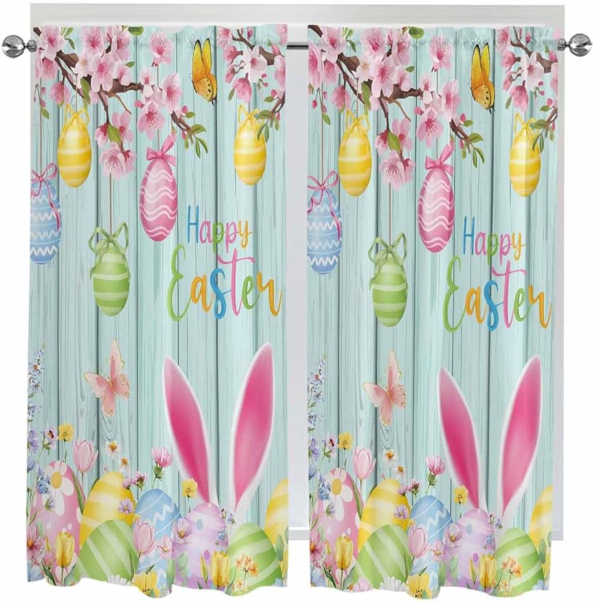 Happy Easter Living Room Curtains 72 Inches length, Spring Bunny Eggs Flower by Unknown