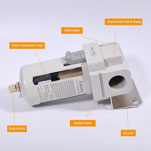3/4 inch NPT Compressed Air Filter Manual Drain Regulator Brass Filter Element - Image 3